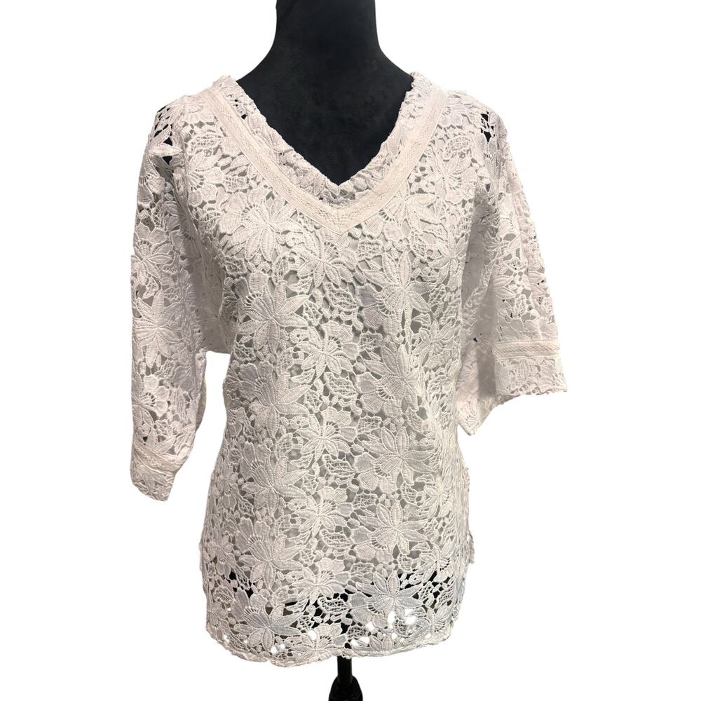Kate & Mallory White Crochet Floral Top + Tank | Size Small